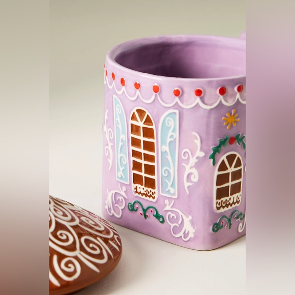 ANTHROPOLOGIE GINGERBREAD STONEWARE MUG AND SUGAR BOWL PURPLE BLUE NEW - Picture 11 of 13